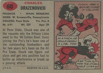 1957 Topps #60 Chuck Drazenovich Back