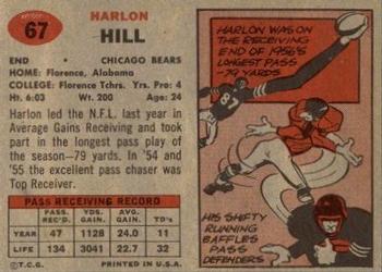 1957 Topps #67 Harlon Hill Back