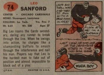 1957 Topps #74 Leo Sanford Back