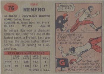 1957 Topps #76 Ray Renfro Back