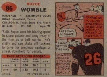 1957 Topps #86 Royce Womble Back