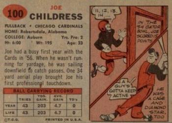 1957 Topps #100 Joe Childress Back