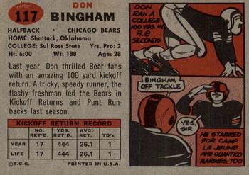 1957 Topps #117 Don Bingham Back