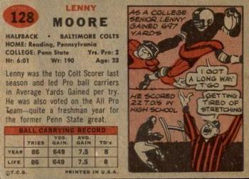 1957 Topps #128 Lenny Moore Back