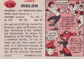 1957 Topps #139 Jim Ridlon Back