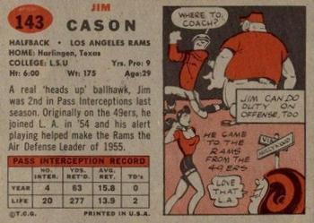 1957 Topps #143 Jim Cason Back
