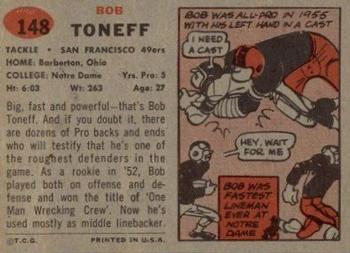 1957 Topps #148 Bob Toneff Back
