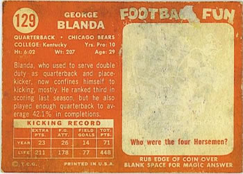 1958 Topps #129 George Blanda Back