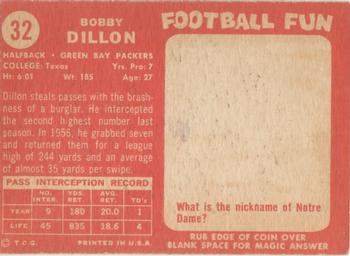 1958 Topps #32 Bobby Dillon Back