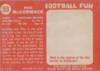 1958 Topps #59 Mike McCormack Back