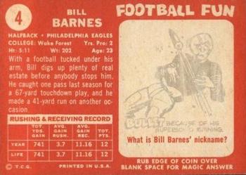 1958 Topps #4 Bill Barnes Back
