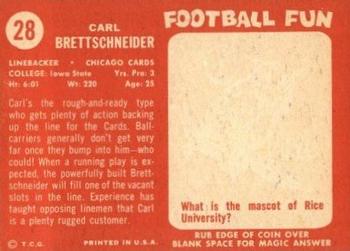 1958 Topps #28 Carl Brettschneider Back