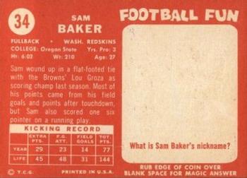 1958 Topps #34 Sam Baker Back