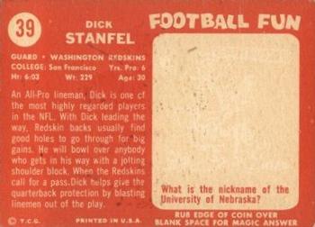 1958 Topps #39 Dick Stanfel Back