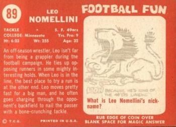 1958 Topps #89 Leo Nomellini Back
