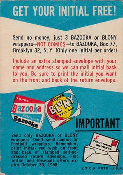 1958 Topps #NNO Free Felt Initial Card Back