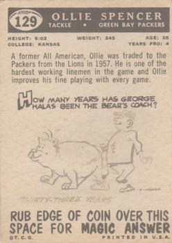 1959 Topps #129 Ollie Spencer Back