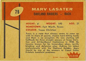 1960 Fleer #75 Marv Lasater Back