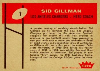 1960 Fleer #7 Sid Gillman Back