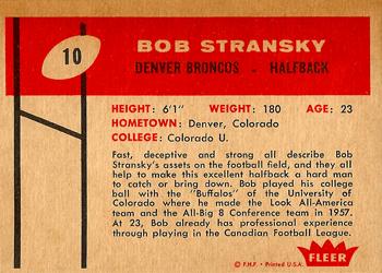 1960 Fleer #10 Bob Stransky Back