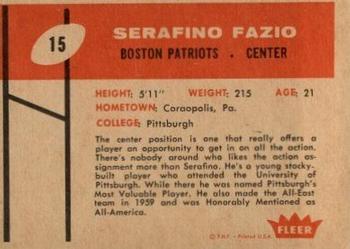 1960 Fleer #15 Serafino Fazio Back