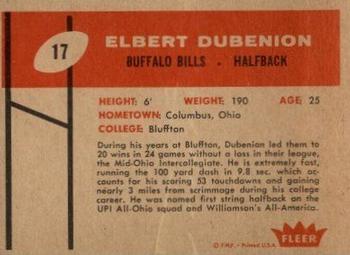 1960 Fleer #17 Elbert Dubenion Back