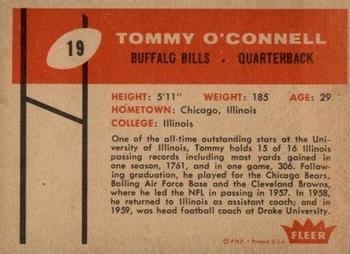 1960 Fleer #19 Tommy O'Connell Back
