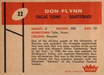 1960 Fleer #32 Don Flynn Back