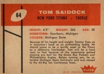 1960 Fleer #64 Tom Saidock Back
