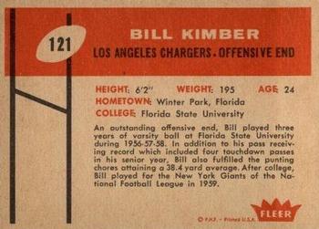 1960 Fleer #121 Bill Kimber Back