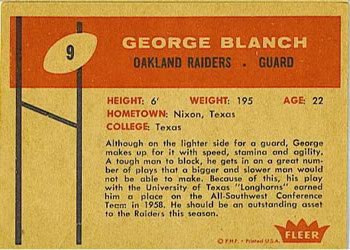 1960 Fleer #9 George Blanch Back