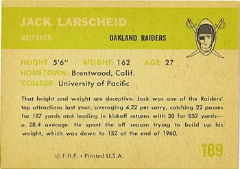 1961 Fleer #189 Jack Larscheid Back
