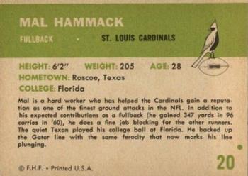 1961 Fleer #20 Mal Hammack Back
