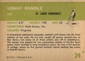 1961 Fleer #24 Sonny Randle Back