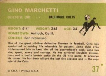 1961 Fleer #37 Gino Marchetti Back