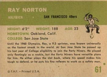 1961 Fleer #61 Ray Norton Back
