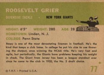 1961 Fleer #77 Roosevelt Grier Back