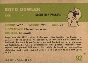 1961 Fleer #92 Boyd Dowler Back