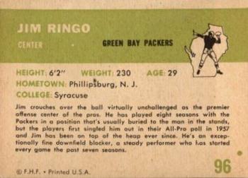 1961 Fleer #96 Jim Ringo Back