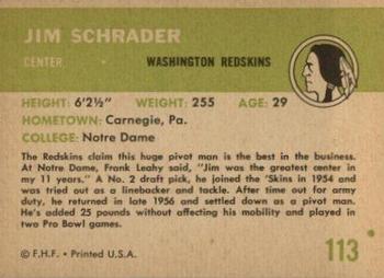 1961 Fleer #113 Jim Schrader Back
