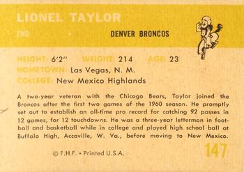 1961 Fleer #147 Lionel Taylor Back