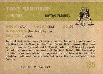 1961 Fleer #185 Tony Sardisco Back