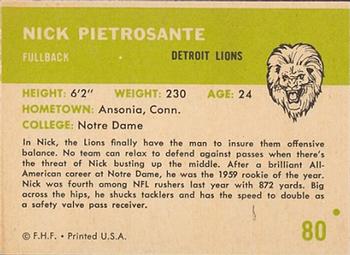 1961 Fleer #80 Nick Pietrosante Back