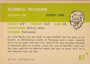 1961 Fleer #87 Darris McCord Back