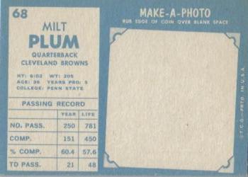 1961 Topps #68 Milt Plum Back