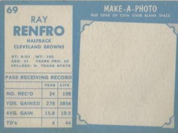 1961 Topps #69 Ray Renfro Back