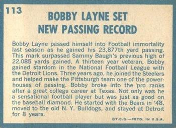 1961 Topps #113 Bobby Layne  Back