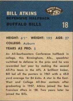1962 Fleer #18 Bill Atkins Back