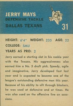 1962 Fleer #31 Jerry Mays Back