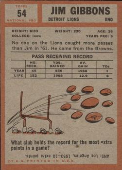 1962 Topps #54 Jim Gibbons Back